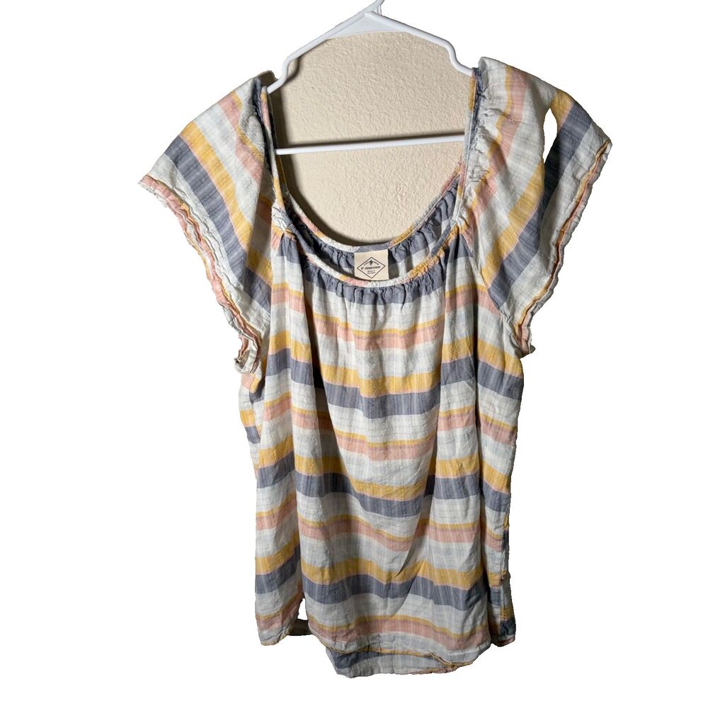 St John's Bay Shirt Women's XL Striped Ruffle Sleeve Scoop Pastel Colorful Top